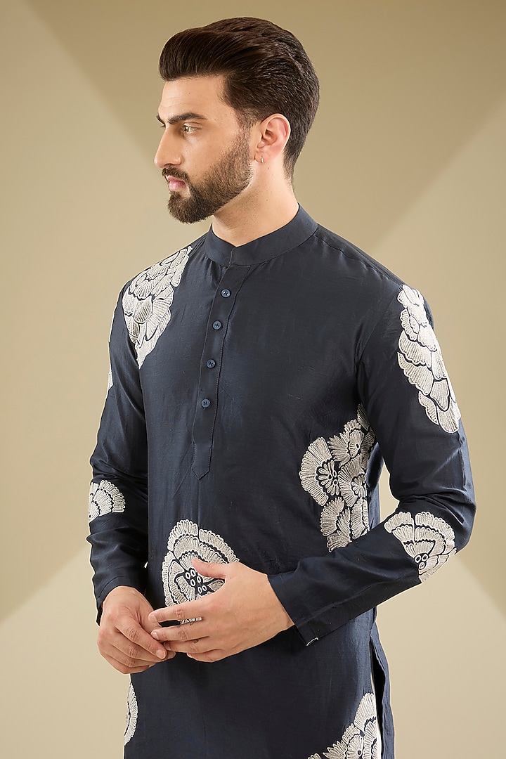 Blue Chanderi Embroidered Kurta Set by MS attire at Pernia's Pop Up Shop