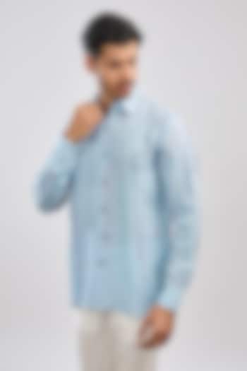 Blue Linen Thread Embroidered Shirt by MS attire
