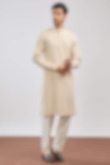 Beige Chanderi Thread Embellished Kurta Set by MS attire