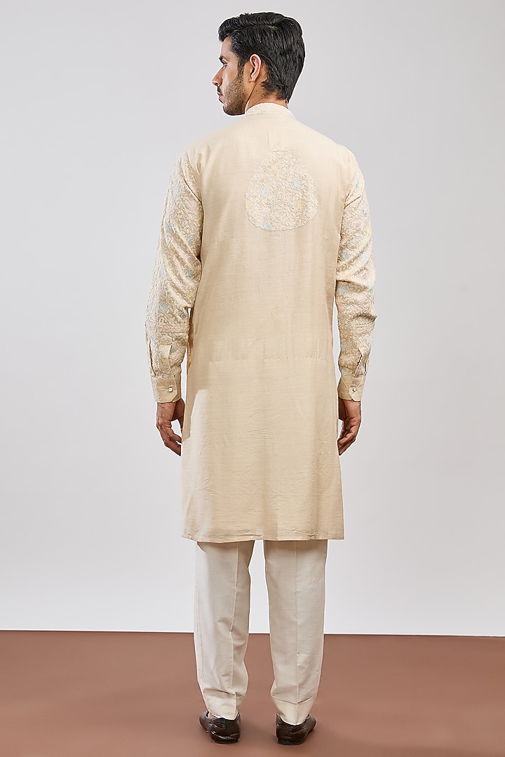 Beige Chanderi Thread Embellished Kurta Set by MS attire at Pernia's Pop Up Shop