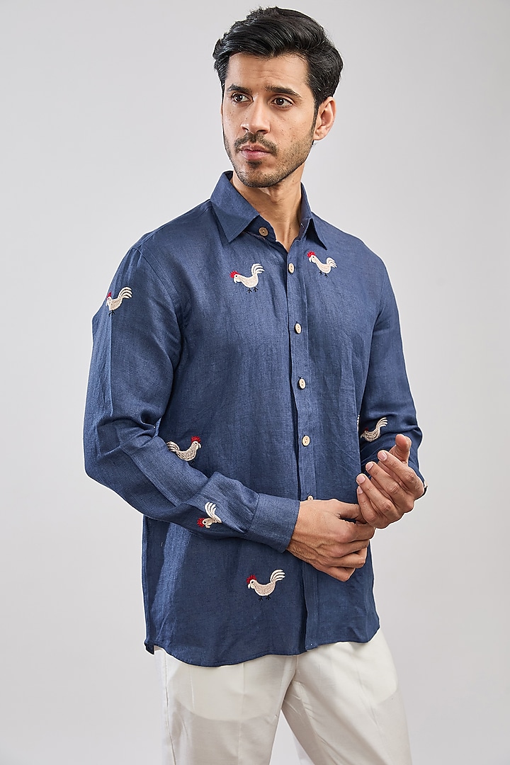 Blue Linen Shirt by MS attire