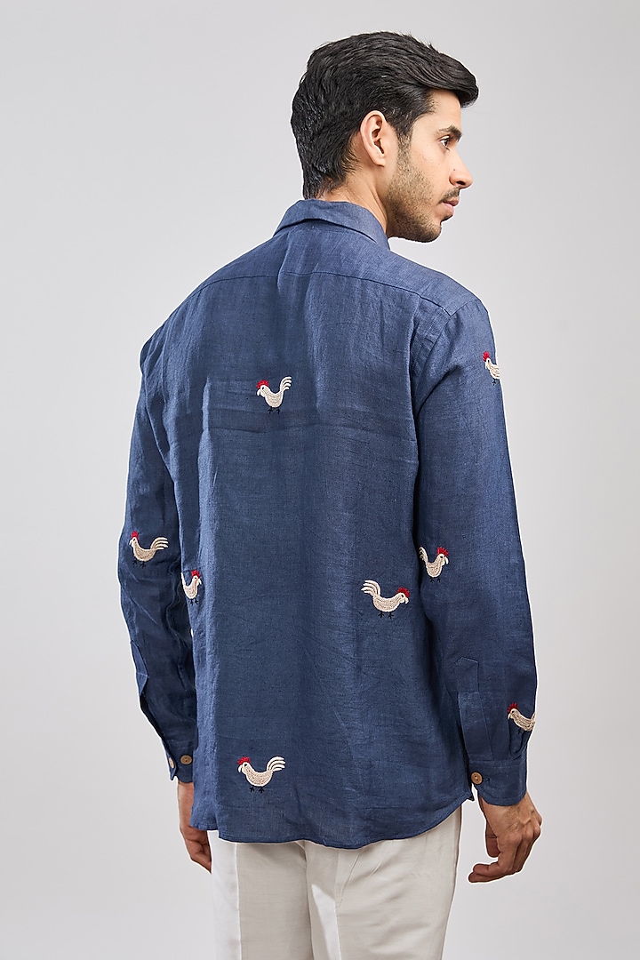 Blue Linen Party Wear Shirt by MS attire at Pernia's Pop Up Shop