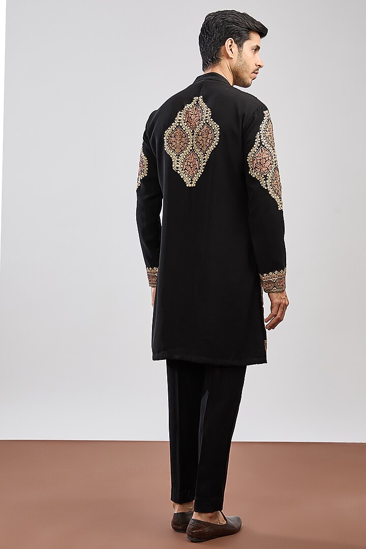 Black Japanese Crepe Kashmiri Work Kurta Set by MS attire at Pernia's Pop Up Shop