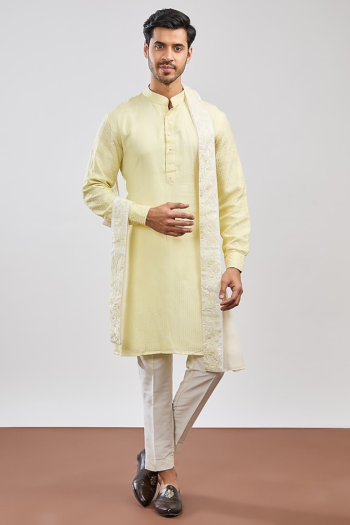 Yellow Cotton Chanderi Kurta Set by MS attire