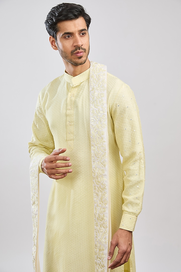 Yellow Cotton Chanderi Kurta Set by MS attire at Pernia's Pop Up Shop