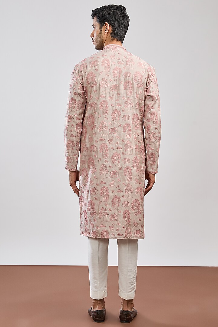 Grey Dupion Silk Thread Embroidered Kurta Set by MS attire at Pernia's Pop Up Shop