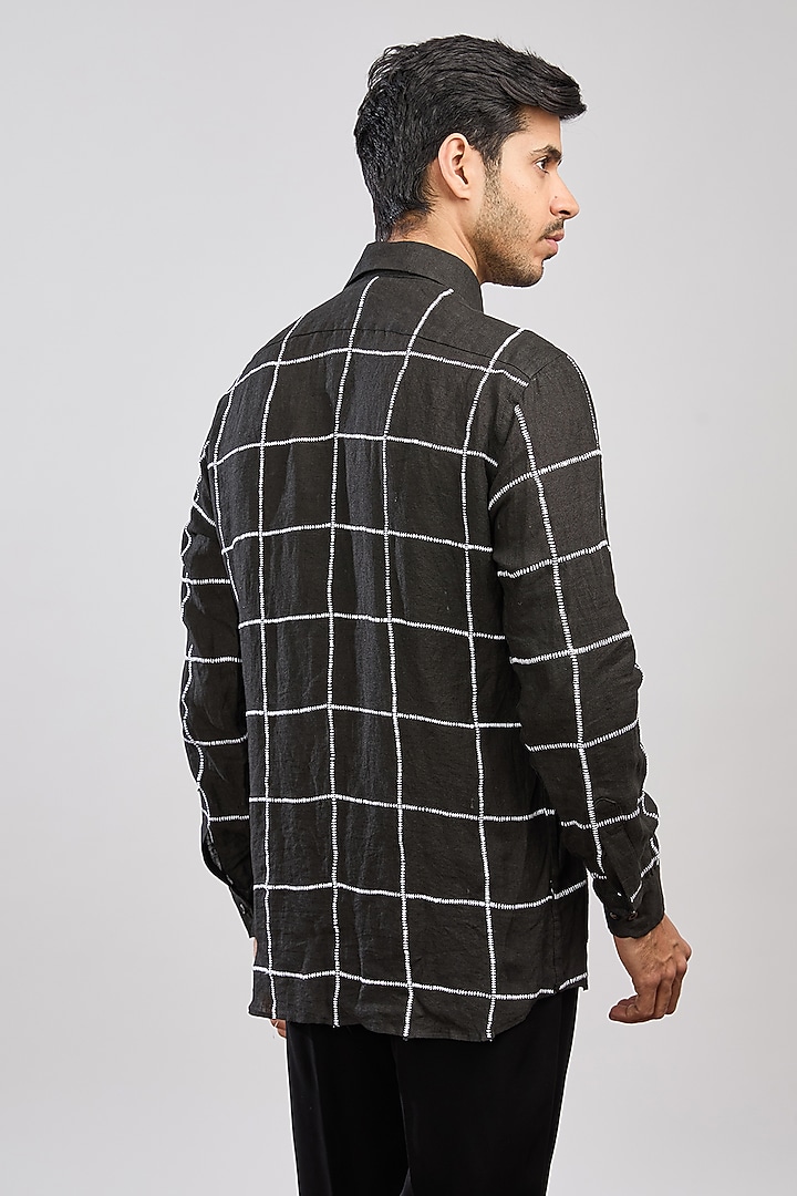 Black Linen Thread Embroidered Party Wear Shirt by MS attire at Pernia's Pop Up Shop
