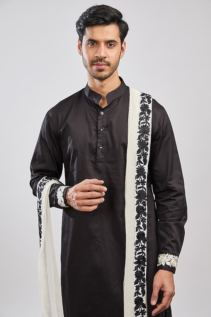 Black Glaze Cotton Kurta Set by MS attire at Pernia's Pop Up Shop