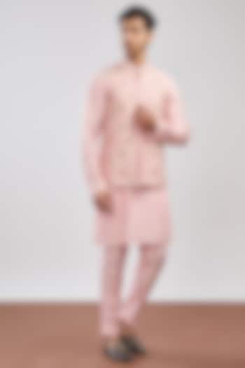 Pink Dupion Silk Sequins Embroidered Nehru Jacket Set by MS attire