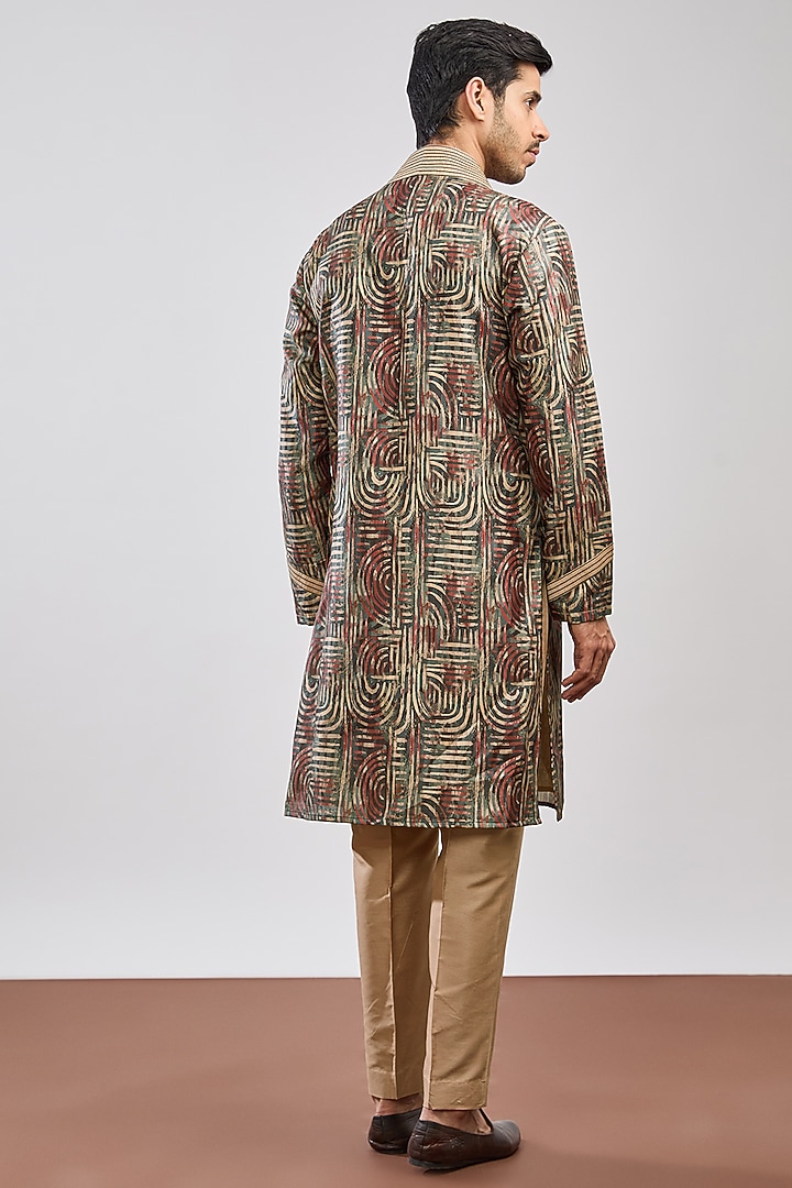 Green Tussar Silk Printed & Embroidered Kurta Set by MS attire at Pernia's Pop Up Shop