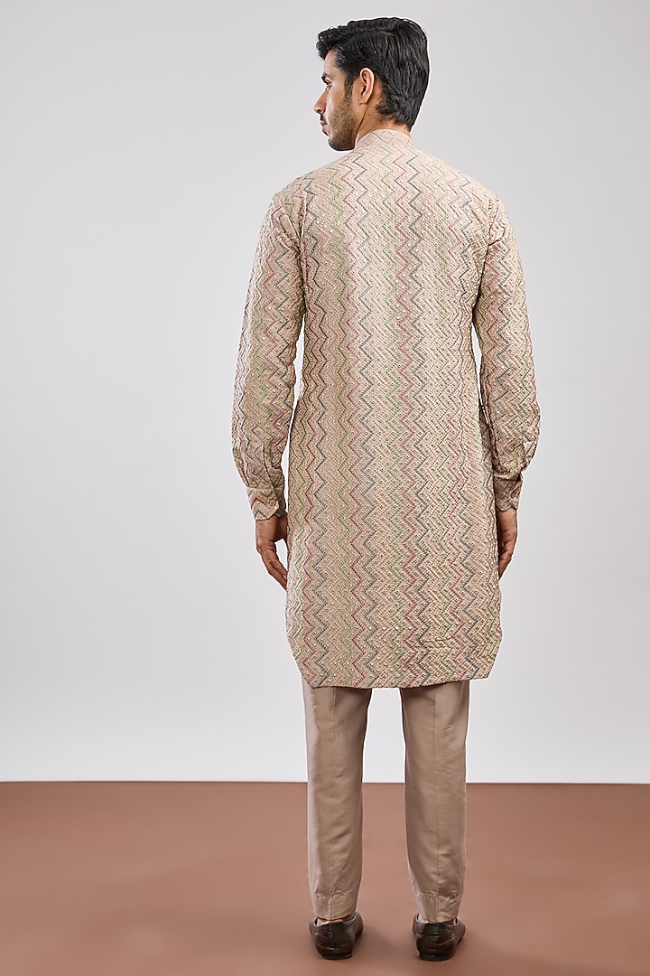 Beige Dupion Silk Mirror Work Kurta Set by MS attire at Pernia's Pop Up Shop