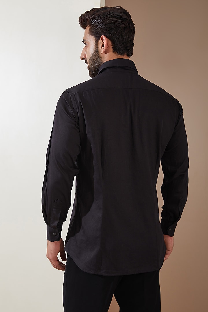 Black Cotton Hand Printed Party Wear Shirt by MS attire at Pernia's Pop Up Shop