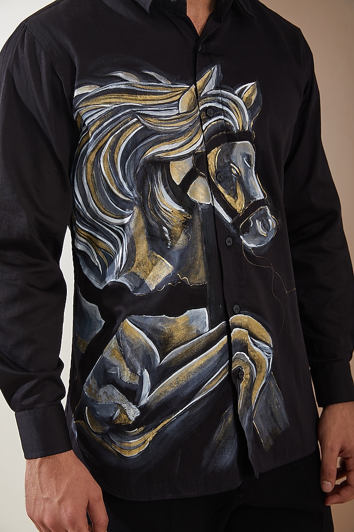 Black Cotton Hand Printed Party Wear Shirt by MS attire at Pernia's Pop Up Shop