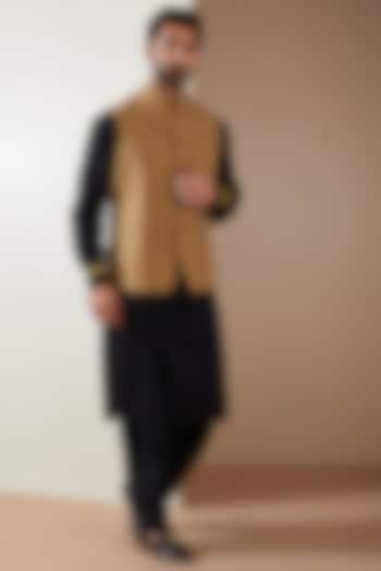 Brown Linen Nehru Jacket Set by MS attire