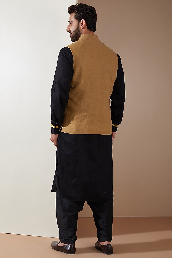 Brown Linen Nehru Jacket Set by MS attire at Pernia's Pop Up Shop