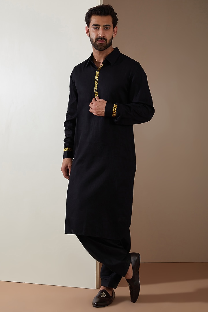 Brown Linen Nehru Jacket Set by MS attire at Pernia's Pop Up Shop