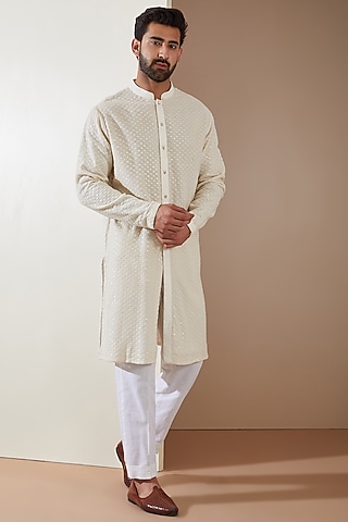 Ivory Georgette Chikankari Kurta Set by MS attire