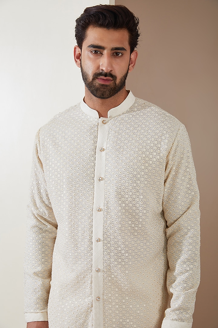 Ivory Georgette Chikankari Kurta Set by MS attire at Pernia's Pop Up Shop