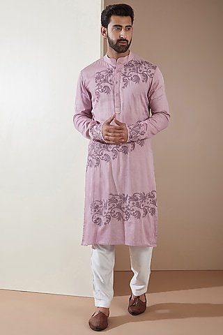 Mauve Cotton Satin Machine Embroidered Kurta Set by MS attire