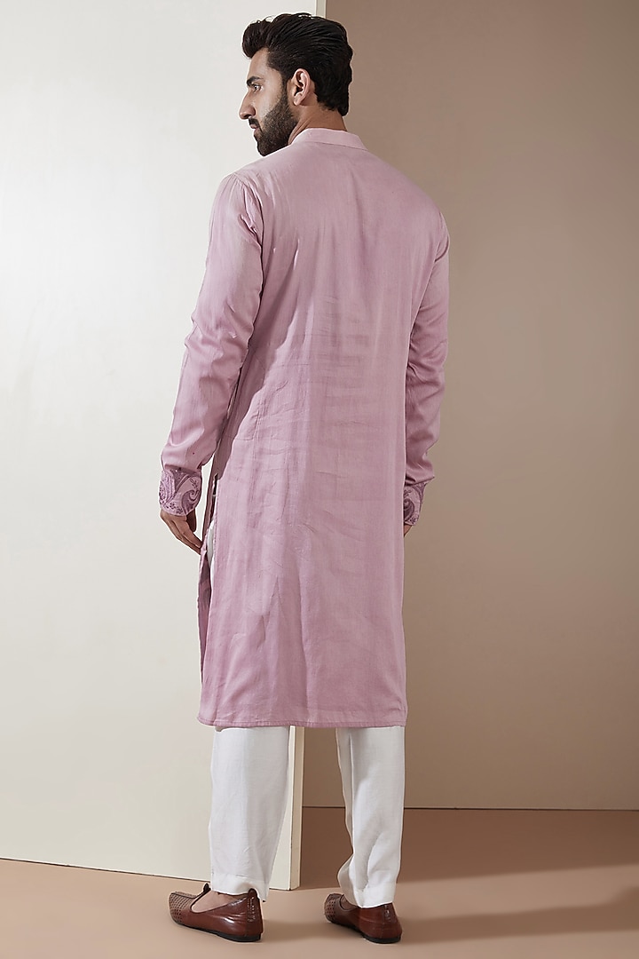 Mauve Cotton Satin Machine Embroidered Kurta Set by MS attire at Pernia's Pop Up Shop