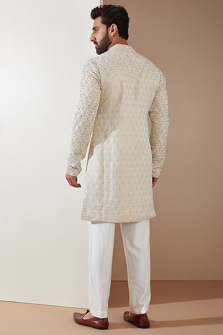 Off-White Brocade Embroidered Kurta Set by MS attire at Pernia's Pop Up Shop