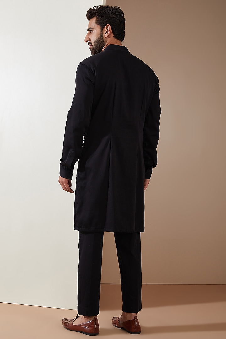 Black Cotton Machine Embroidered Kurta Set by MS attire at Pernia's Pop Up Shop