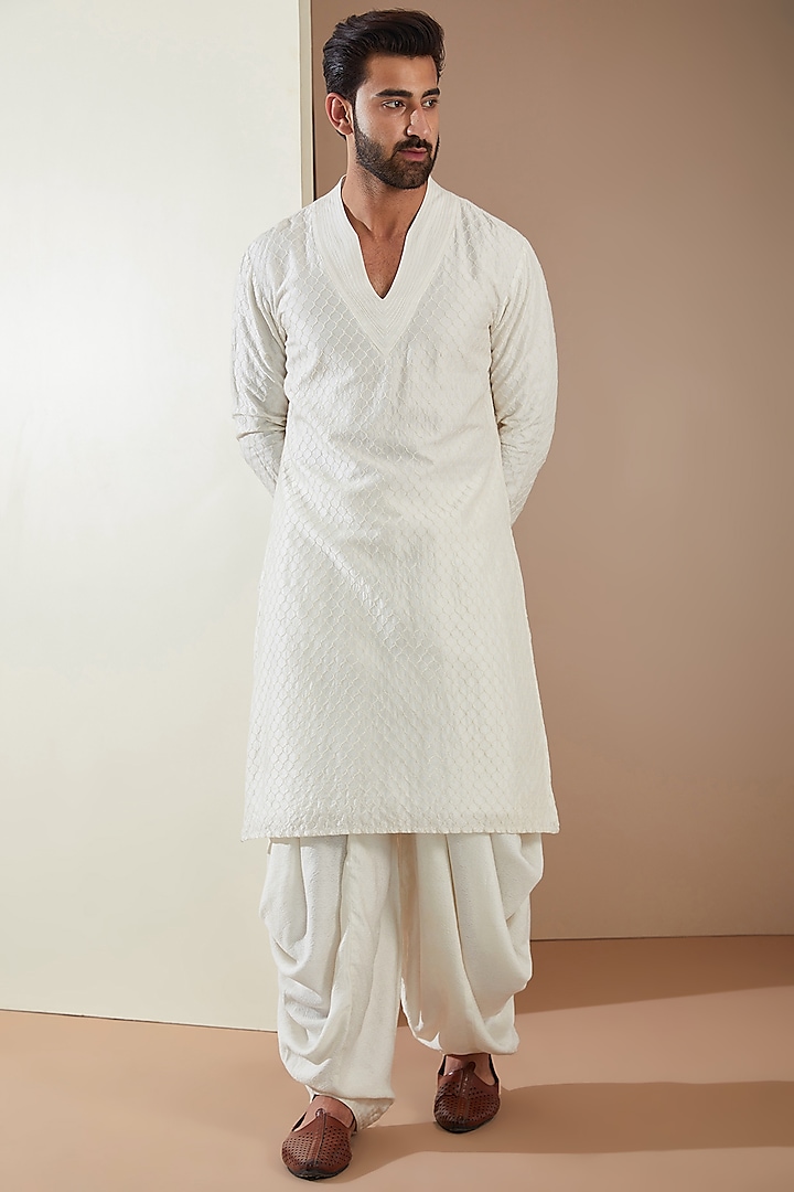 Off-White Cotton Silk Kurta Set by MS attire