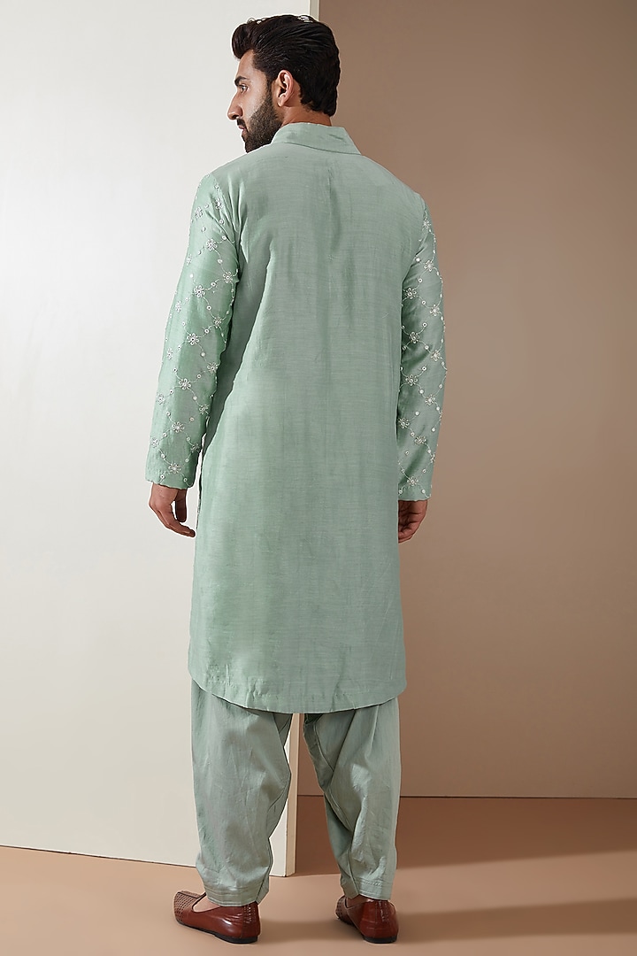 Light Grey Cotton Silk Mirror Embroidered Kurta Set by MS attire at Pernia's Pop Up Shop