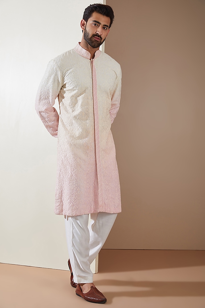 Pink Ombre Dupion Cotton Silk Kurta Set by MS attire