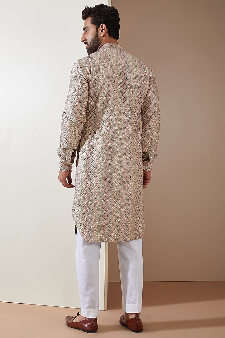 Light Brown Dupion Silk Mirror Embroidered Kurta Set by MS attire at Pernia's Pop Up Shop