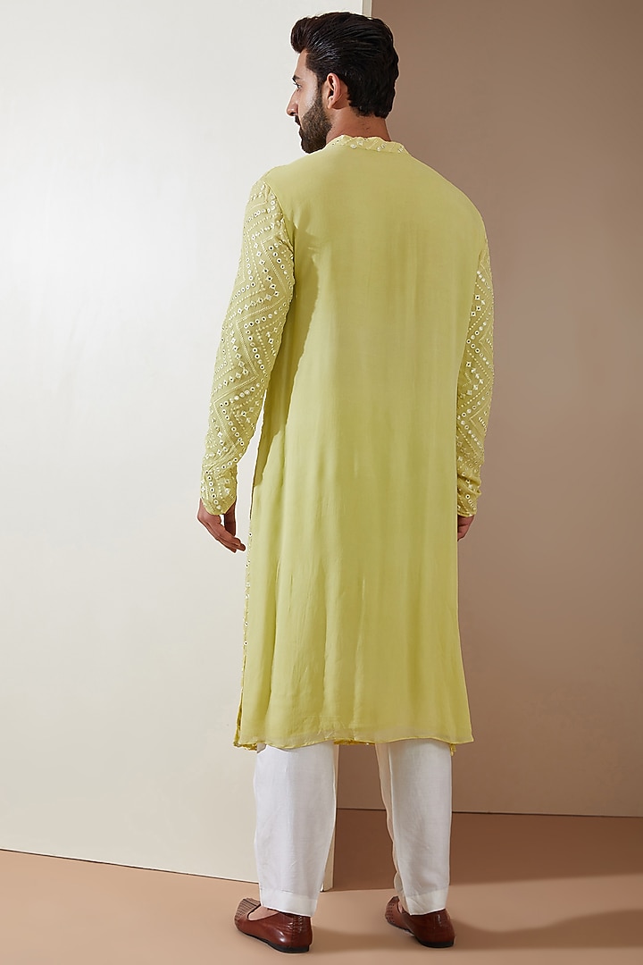 Yellow Georgette Mirror Embroidered Kurta Set by MS attire at Pernia's Pop Up Shop