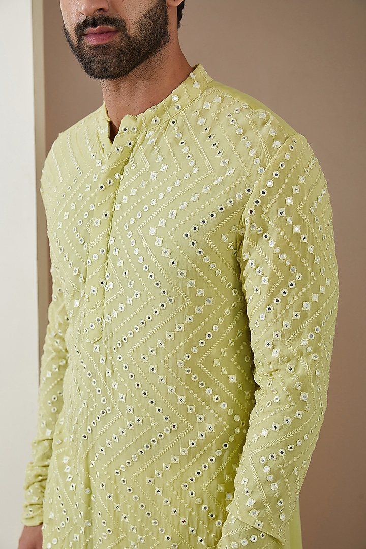 Yellow Georgette Mirror Embroidered Kurta Set by MS attire at Pernia's Pop Up Shop