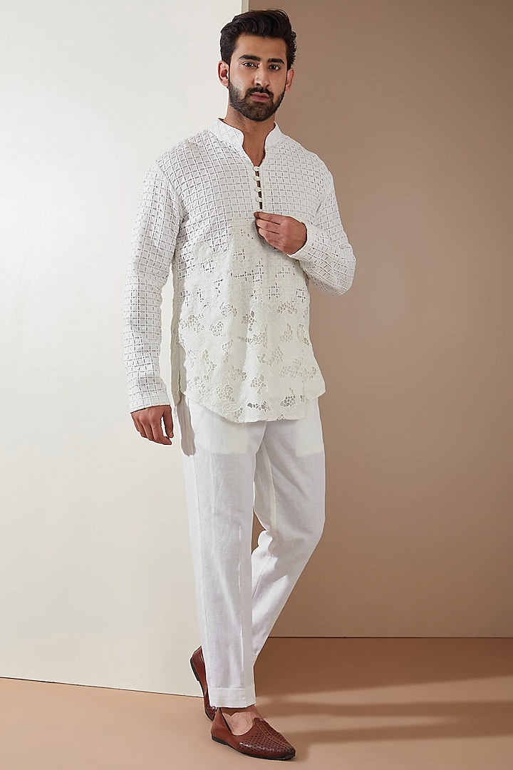 White Cotton Chikankari Short Kurta by MS attire