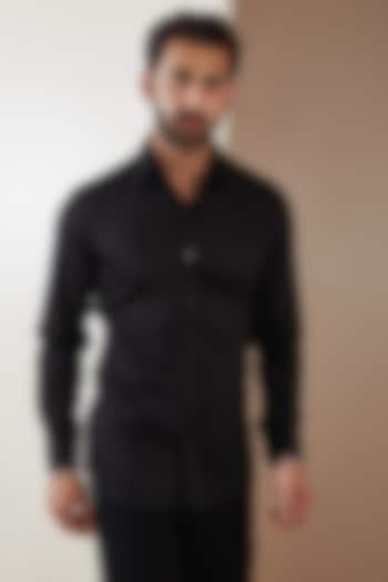 Black Cotton Satin Thread Embroidered Shirt by MS attire