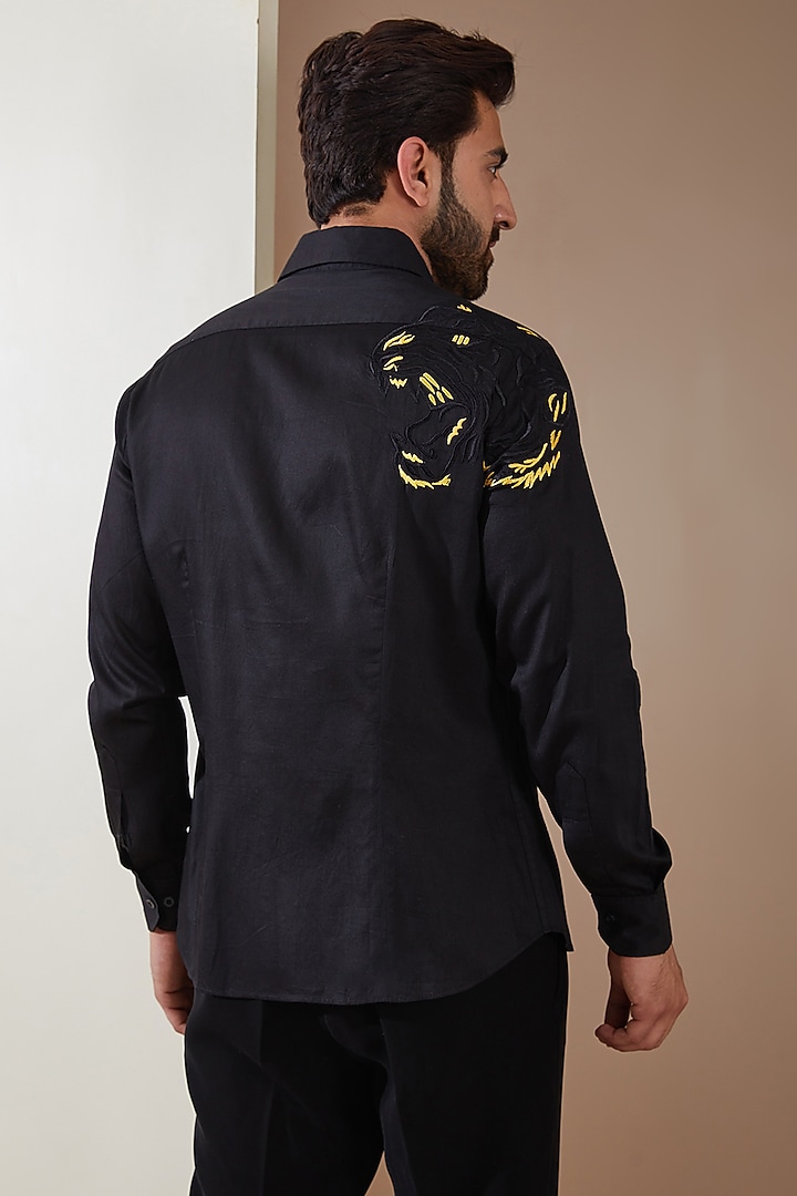 Black Cotton Satin Embroidered Party Wear Shirt by MS attire at Pernia's Pop Up Shop