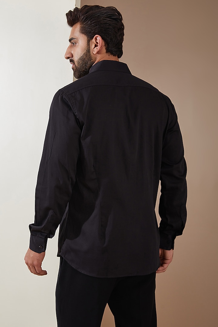 Black Cotton Satin Motif Embroidered Party Wear Shirt by MS attire at Pernia's Pop Up Shop