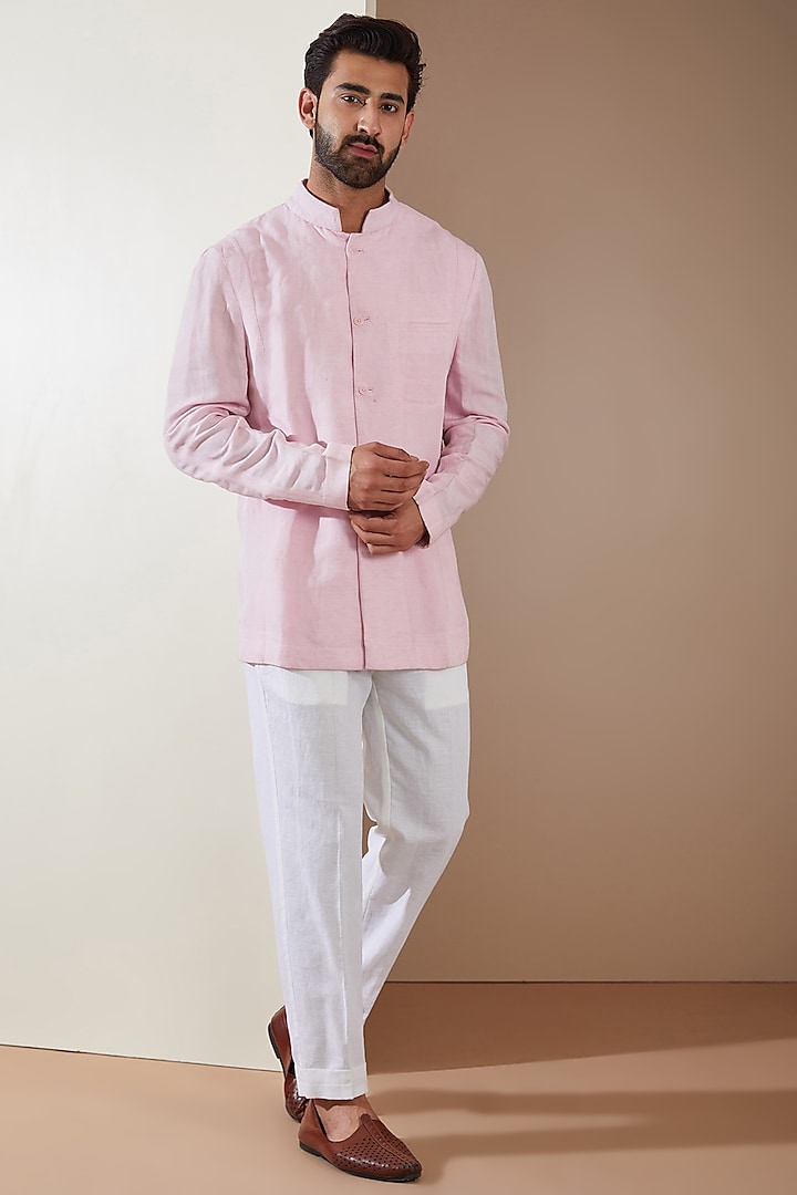 Pink Linen Indowestern Set by MS attire
