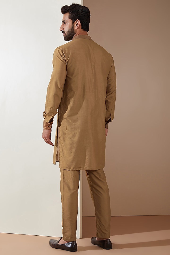 Brown Cotton Silk Resham Embellished Nehru Jacket Set by MS attire at Pernia's Pop Up Shop