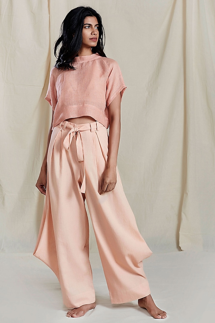 Peach Pleated Cowl Pants by Mati