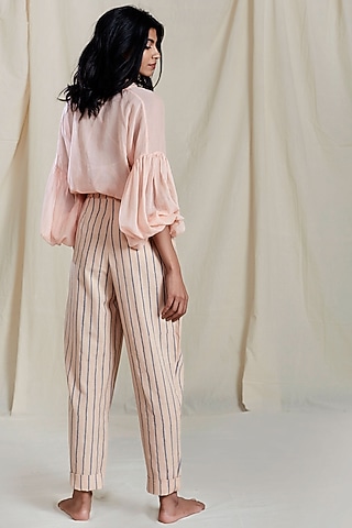 Peach Puff Sleeves & Necktie Shirt by Mati