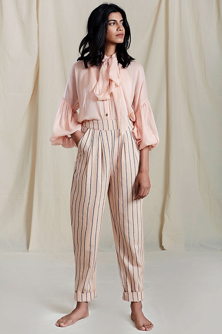 Peach Puff Sleeves & Necktie Shirt by Mati at Pernia's Pop Up Shop