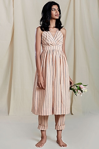 Peach Striped Printed Dress by Mati