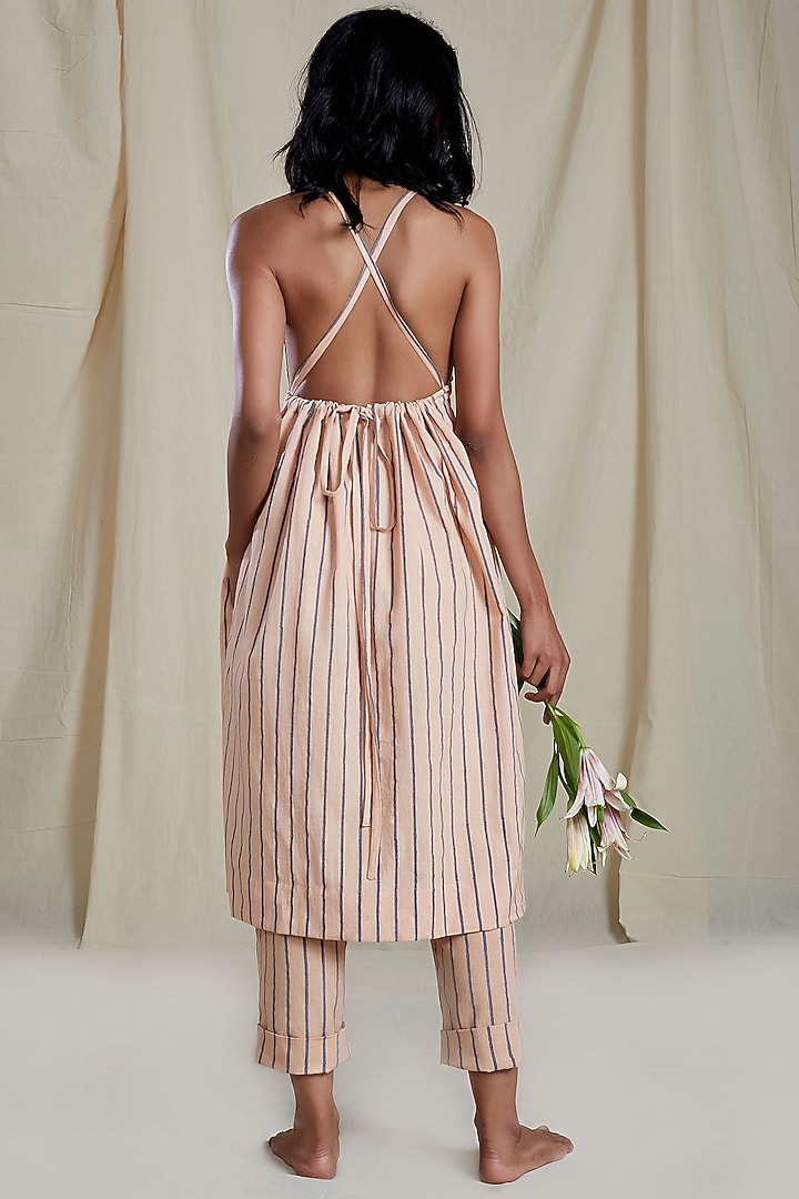 Peach Striped Printed Dress by Mati at Pernia's Pop Up Shop