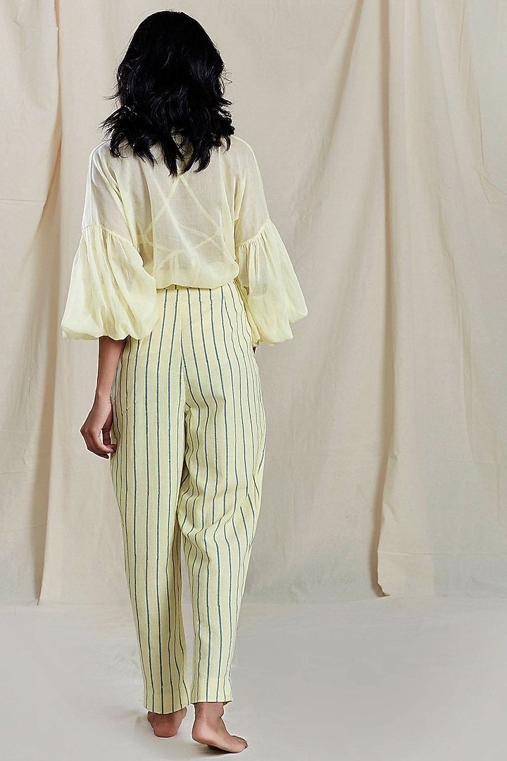 Yellow Gathered Sleeves & Necktie Shirt by Mati at Pernia's Pop Up Shop