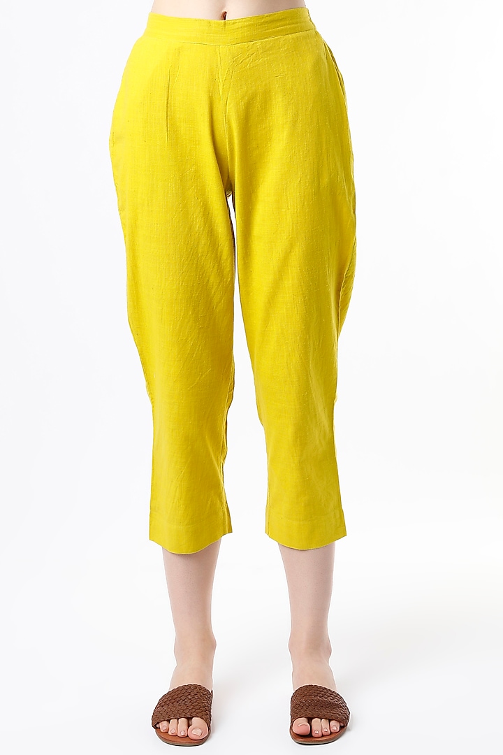 Yellow Handwoven Cotton Pants by Mati