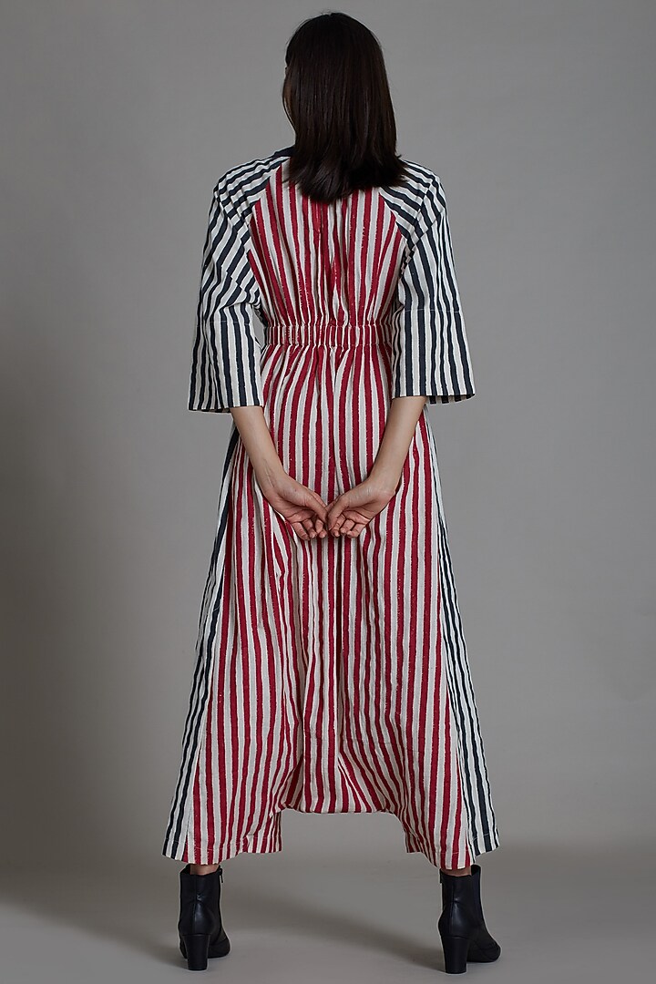 Red & Black Cotton Printed Handwoven Jumpsuit by Mati at Pernia's Pop Up Shop