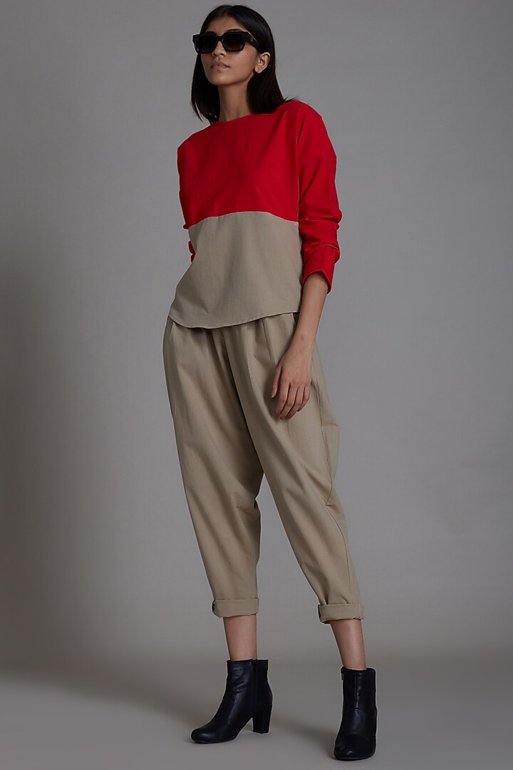 Red & Beige Cotton Co-Ord Set by Mati at Pernia's Pop Up Shop