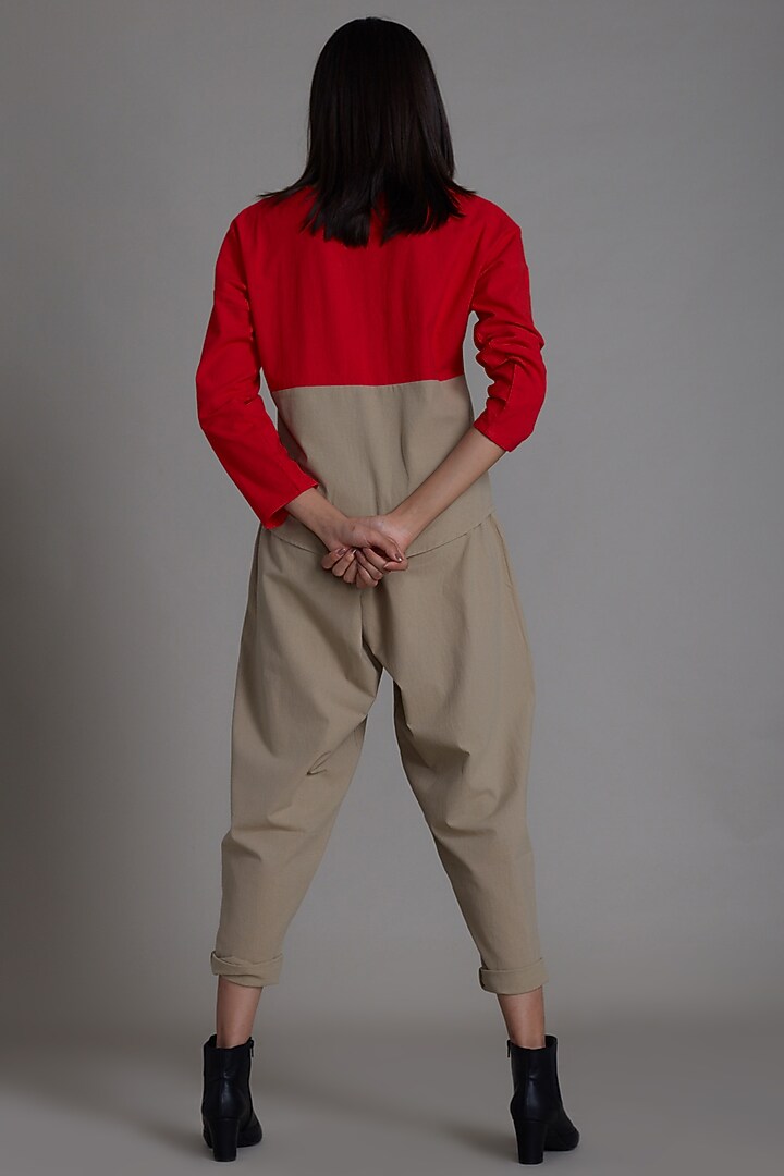 Red & Beige Cotton Co-Ord Set by Mati at Pernia's Pop Up Shop