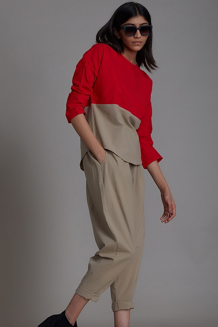Red & Beige Cotton Co-Ord Set by Mati at Pernia's Pop Up Shop