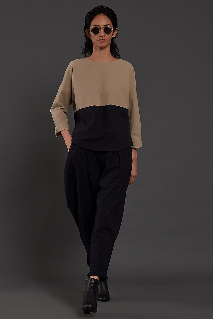 Beige & Black Cotton Co-Ord Set by Mati at Pernia's Pop Up Shop